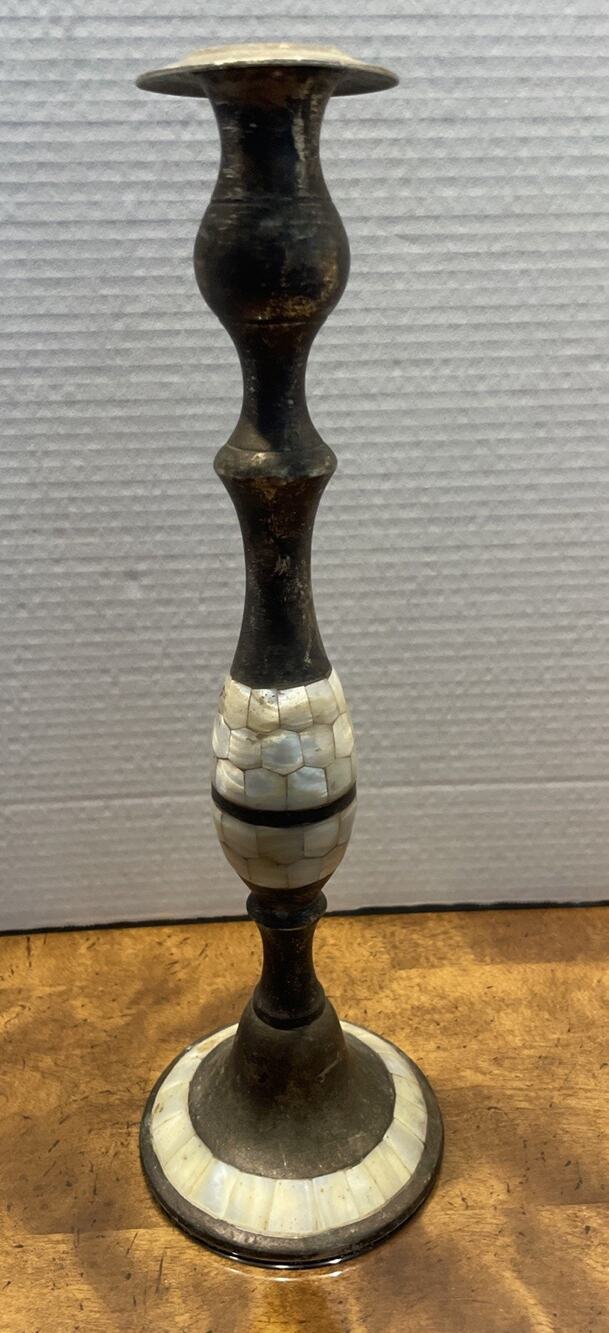 Brass And Abalone Shell Mother Of Pearl Candle Stick Holder Single